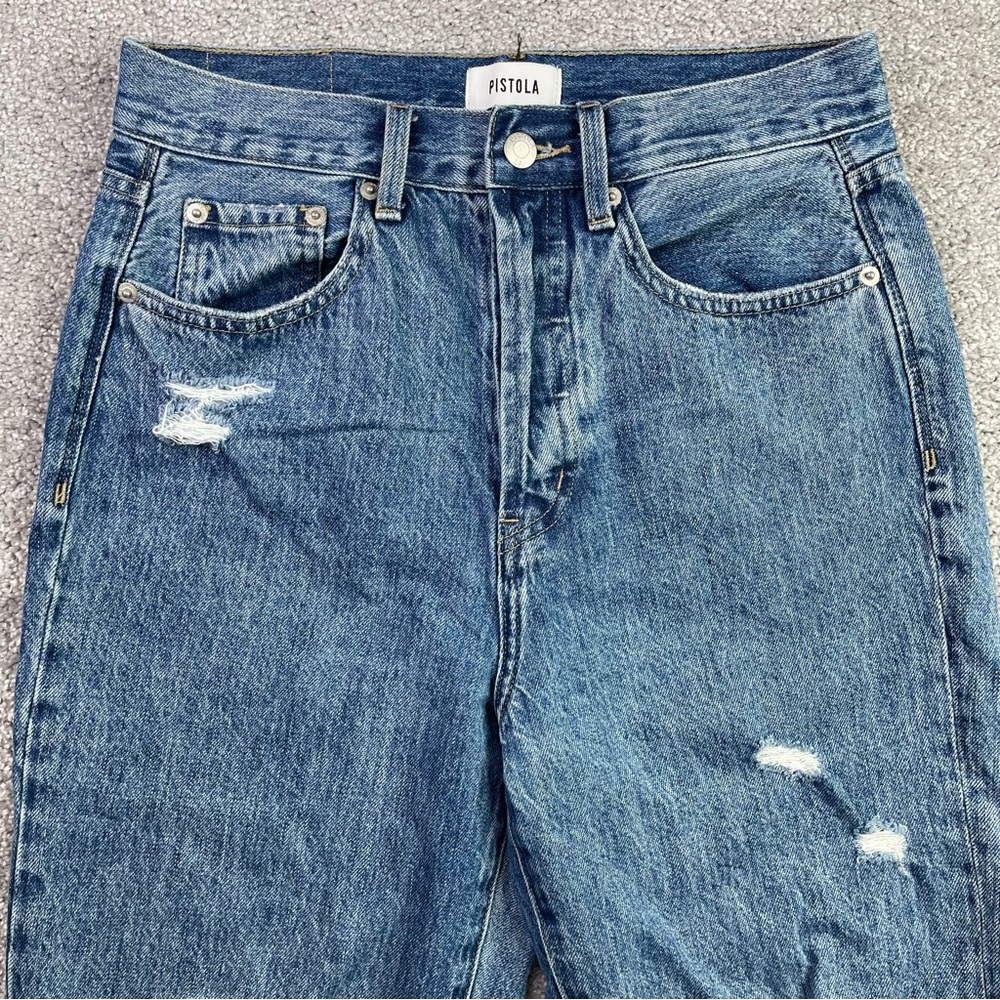 Pistola Distressed Straight Leg Jeans Womens 27 Button Fly Cropped Denim - Picture 2 of 14